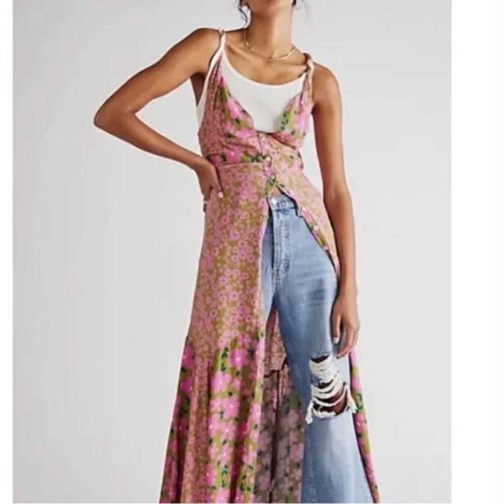 Free People Button Up Floral Criss Cross Maxi